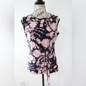 Tommy Hilfiger Pink and Blue Tie Front Fitted Tank Blouse